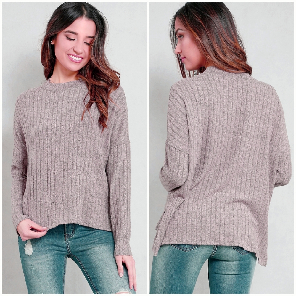 Ribbed Fuzzy Knit Top
